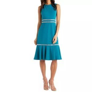 R&M RICHARDS Women Size 8 Teal Blue Green Knee Length Scoop Neck Sheath MOTB NEW